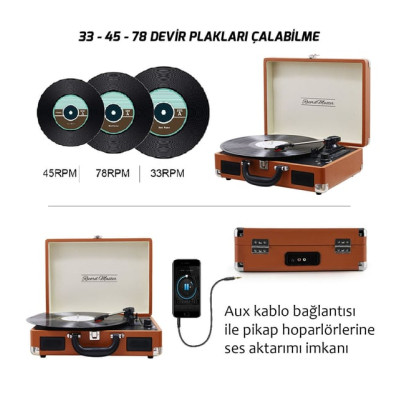 Record Master T310CH Şarjlı Retro Kahverengi Pikap