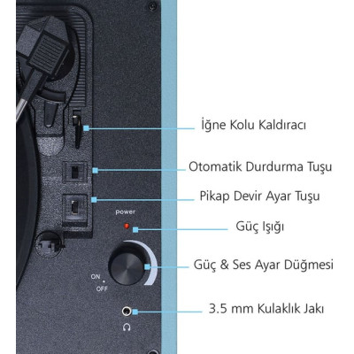 Record Master T310CH Şarjlı Retro Mavi Pikap