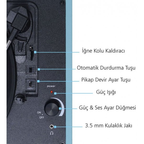 Record Master T310CH Şarjlı Retro Mavi Pikap